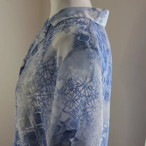 Alfred Dunner Blue Patterned Sheer Blouse - Picture 3 of 8